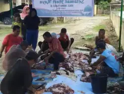 Kapolsek Medang Deras Berbagi Kebahagiaan Idul Adha dengan Sembelih 3 Ekor Hewan Qurban