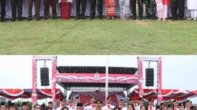 Khidmat dan Meriah, Kapolres Simalungun Pimpin Upacara Penurunan Bendera HUT RI ke-79 di Stadion Perdagangan