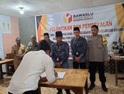 Bhabinkamtibmas Polsek Salapian Hadiri Pelantikan dan Pembekalan Pengawas TPS Se-Kecamatan Kutambaru untuk Pemilu 2024
