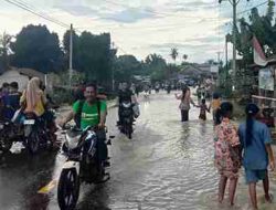 Jalan Lintas Sumatera Langgapayung Dilanda Banjir, Warga dan Pengguna Jalan Terhambat