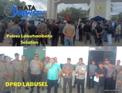 Ratusan Warga Sungai Kanan Gelar Aksi Damai di Polres Labuhanbatu Selatan