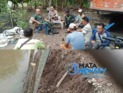 Pemdes, Babinsa, Bhabinkamtibmas, Pengusaha, dan Warga Berswadaya Perbaiki Tanggul Sungai Diski yang Longsor di Desa Bulu Cina