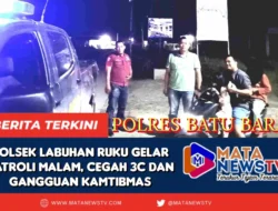 Polsek Labuhan Ruku Gelar Patroli Malam, Cegah 3C dan Gangguan Kamtibmas