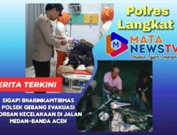 Sigap! Bhabinkamtibmas Polsek Gebang Evakuasi Korban Kecelakaan di Jalan Medan-Banda Aceh