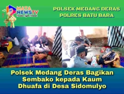 Polsek Medang Deras Bagikan Sembako kepada Kaum Dhuafa di Desa Sidomulyo
