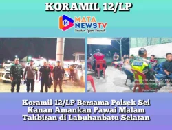 Koramil 12/LP Bersama Polsek Sei Kanan Amankan Pawai Malam Takbiran di Labuhanbatu Selatan