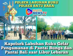 Kapolsek Labuhan Ruku Gelar Pengamanan di Pantai Bunga dan Pantai Bali saat Libur Lebaran