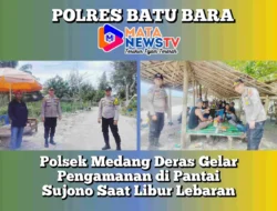 Polsek Medang Deras Gelar Pengamanan di Pantai Sujono Saat Libur Lebaran