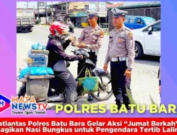 Satlantas Polres Batu Bara Gelar Aksi “Jumat Berkah”, Bagikan Nasi Bungkus untuk Pengendara Tertib Lalin