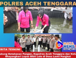 Dukung Ketahanan Pangan, Kapolres Aceh Tenggara dan Ketua Bhayangkari Lepas Bibit Lele di Desa Lawe Pangkat
