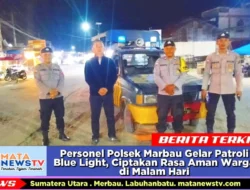 Personel Polsek Marbau Gelar Patroli Blue Light, Ciptakan Rasa Aman Warga di Malam Hari