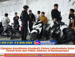 Ciptakan Kamtibmas Kondusif, Polres Labuhanbatu Gelar Patroli Kota dan Public Address di Rantauprapat