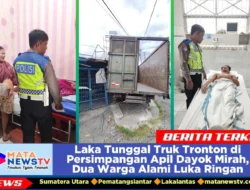 Laka Tunggal Truk Tronton di Persimpangan Apil Dayok Mirah, Dua Warga Alami Luka Ringan