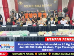 Polrestabes Medan Musnahkan 20 Kg Sabu dan 59.750 Butir Ekstasi, Tiga Tersangka Dibekuk