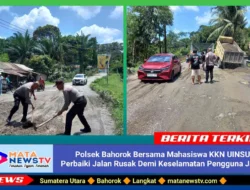 Polsek Bahorok Bersama Mahasiswa KKN UINSU Perbaiki Jalan Rusak Demi Keselamatan Pengguna Jalan