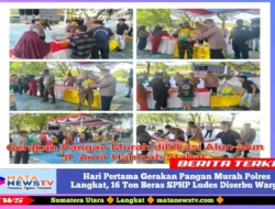 Hari Pertama Gerakan Pangan Murah Polres Langkat, 16 Ton Beras SPHP Ludes Diserbu Warga