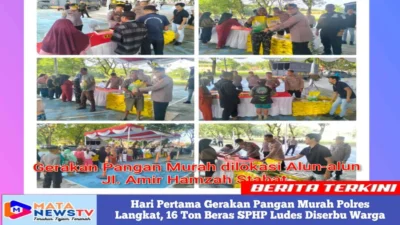 Hari Pertama Gerakan Pangan Murah Polres Langkat, 16 Ton Beras SPHP Ludes Diserbu Warga