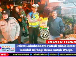 Polres Labuhanbatu Patroli Skala Besar, Sambil Berbagi Beras untuk Warga