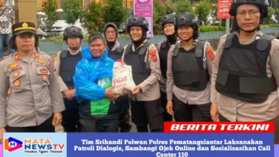 Tim Srikandi Polwan Polres Pematangsiantar Laksanakan Patroli Dialogis, Sambangi Ojek Online dan Sosialisasikan Call Center 110
