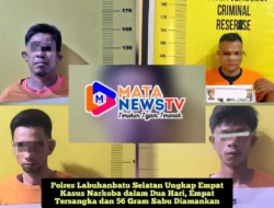 Polres Labuhanbatu Selatan Ungkap Empat Kasus Narkoba dalam Dua Hari, Empat Tersangka dan 56 Gram Sabu Diamankan