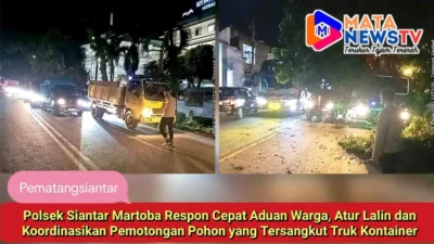 Polsek Siantar Martoba Respon Cepat Aduan Warga, Atur Lalin dan Koordinasikan Pemotongan Pohon yang Tersangkut Truk Kontainer