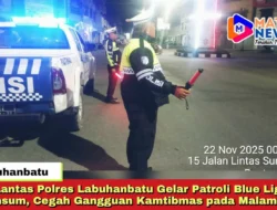 Sat Lantas Polres Labuhanbatu Gelar Patroli Blue Light di Jalinsum, Cegah Gangguan Kamtibmas pada Malam Hari