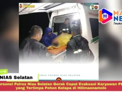 Personel Polres Nias Selatan Gerak Cepat Evakuasi Karyawan PLN yang Tertimpa Pohon Kelapa di Hilimaenamolo