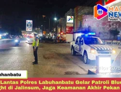 Sat Lantas Polres Labuhanbatu Gelar Patroli Blue Light di Jalinsum, Jaga Keamanan Akhir Pekan