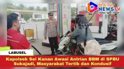 Kapolsek Sei Kanan Awasi Antrian BBM di SPBU Sukajadi, Masyarakat Tertib dan Kondusif