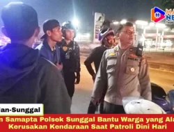 Tim Samapta Polsek Sunggal Bantu Warga yang Alami Kerusakan Kendaraan Saat Patroli Dini Hari