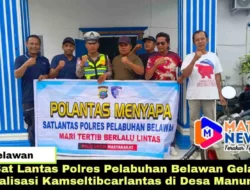 Sat Lantas Polres Pelabuhan Belawan Gelar Sosialisasi Kamseltibcarlantas di Desa Manunggal