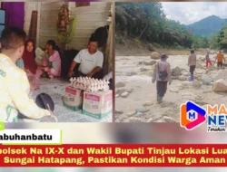 Kapolsek Na IX-X dan Wakil Bupati Tinjau Lokasi Luapan Sungai Hatapang, Pastikan Kondisi Warga Aman