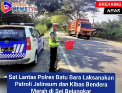 Sat Lantas Polres Batu Bara Laksanakan Patroli Jalinsum dan Kibas Bendera Merah di Sei Bejangkar