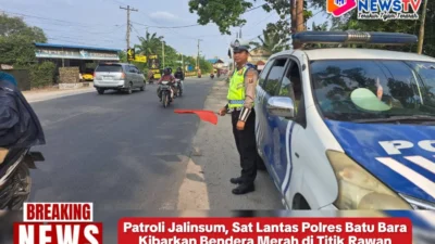 Patroli Jalinsum, Sat Lantas Polres Batu Bara Kibarkan Bendera Merah di Titik Rawan