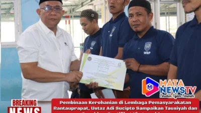 Pembinaan Kerohanian di Lembaga Pemasyarakatan Rantauprapat, Ustaz Adi Sucipto Sampaikan Tausiyah dan Serahkan Sertifikat Khatamul Iqro