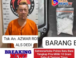 Satresnarkoba Polres Batu Bara Tangkap Pria Miliki 10 Gram Sabu di Tanjung Tiram
