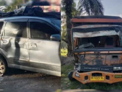 Gagal Mendahului, Truk Tronton Senggol Daihatsu Xenia di Jalur Medan–Tebing Tinggi