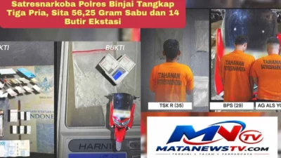 Satresnarkoba Polres Binjai Tangkap Tiga Pria, Sita 56,25 Gram Sabu dan 14 Butir Ekstasi