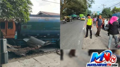 Diduga Mengantuk, Truk Tangki Hantam Rumah Warga di Perbaungan Sergai