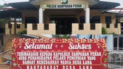 Masyarakat Desa Lama Apresiasi Kinerja Polsek Hamparan Perak, Papan Bunga Terpampang di Mapolsek